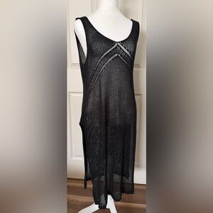 Cupshe sexy Black Knit sheer bathing suit cover dress XXL slit sides